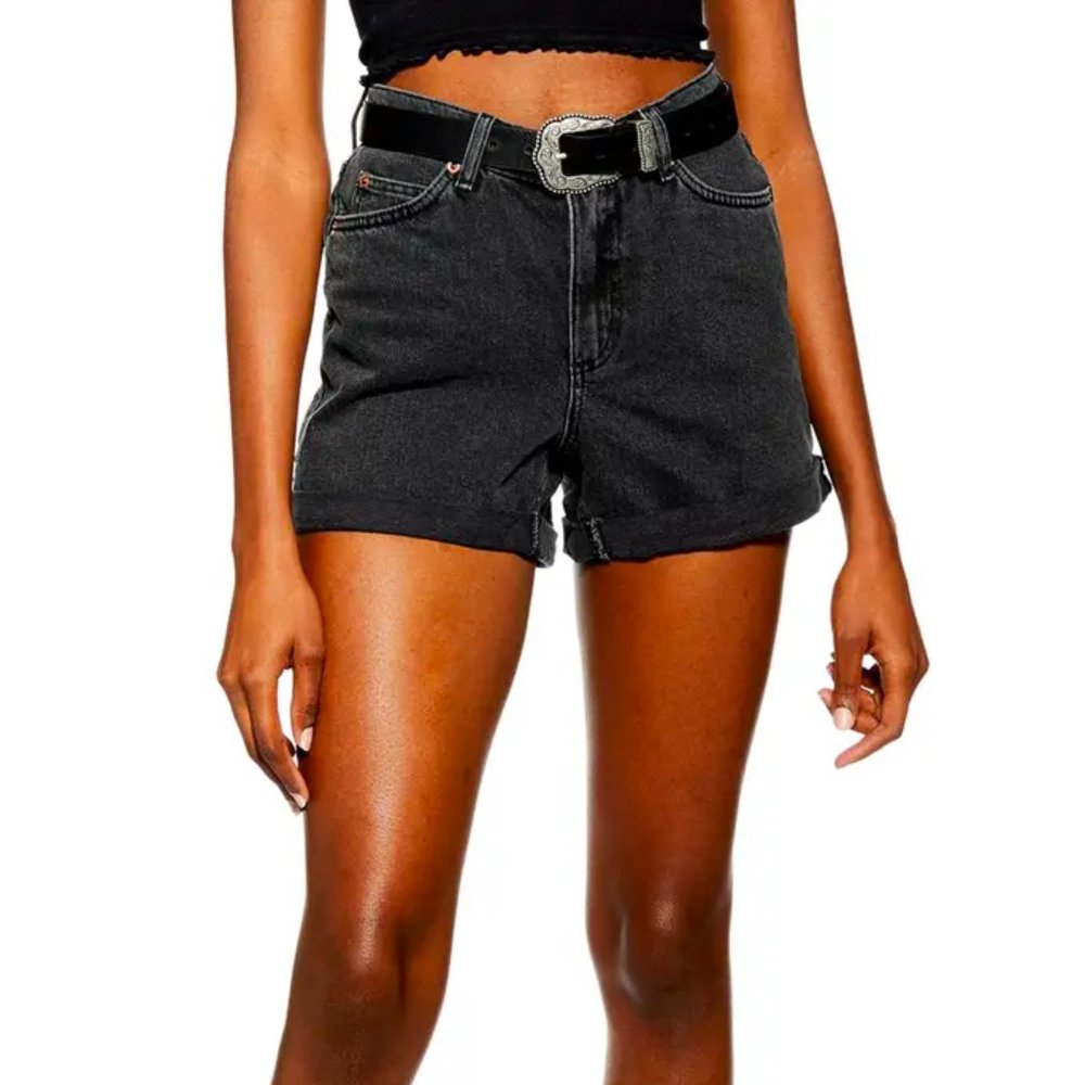 Topshop Black Roll Mom High Waisted Denim Shorts